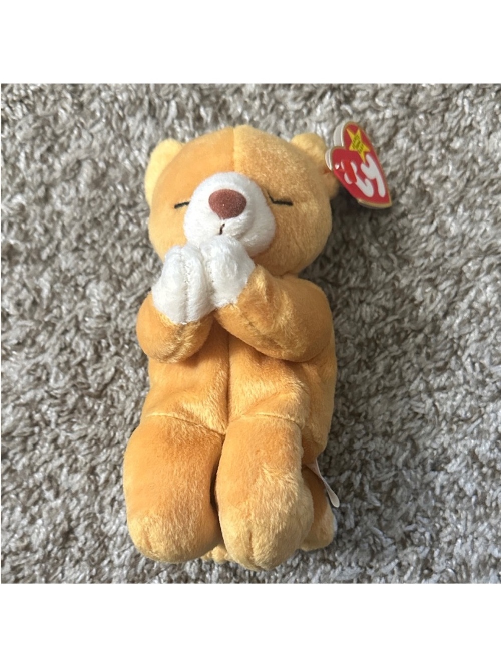 Ty Hope Plush Praying Bear in Golden Yellow with White Paws